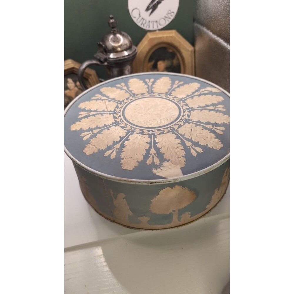 Vintage Wedgwood Style Tin Box with Classical Motifs